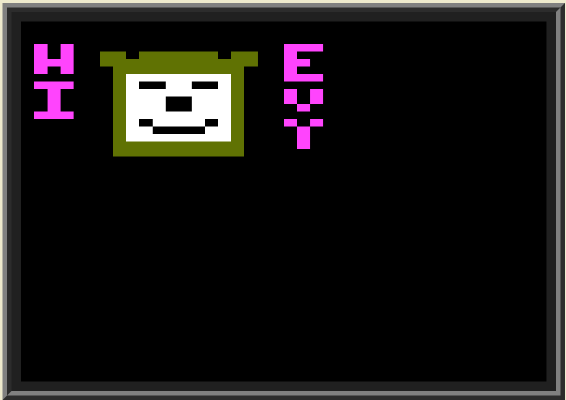 A Low Res picture of a smiling bear, that says "Hi Eyy"