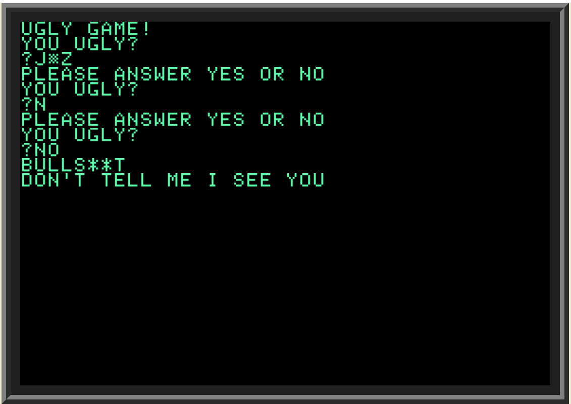 Green text that walks a player through an insulting game