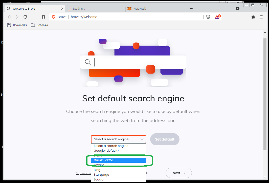 Select DuckDuckGo for Private Browsing