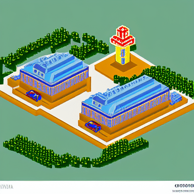 Isometric Pixel Art rendition of the Democratic People's Republic of Korea (DPRK)