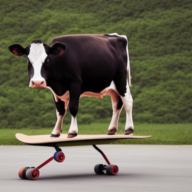 Skateboarding cow